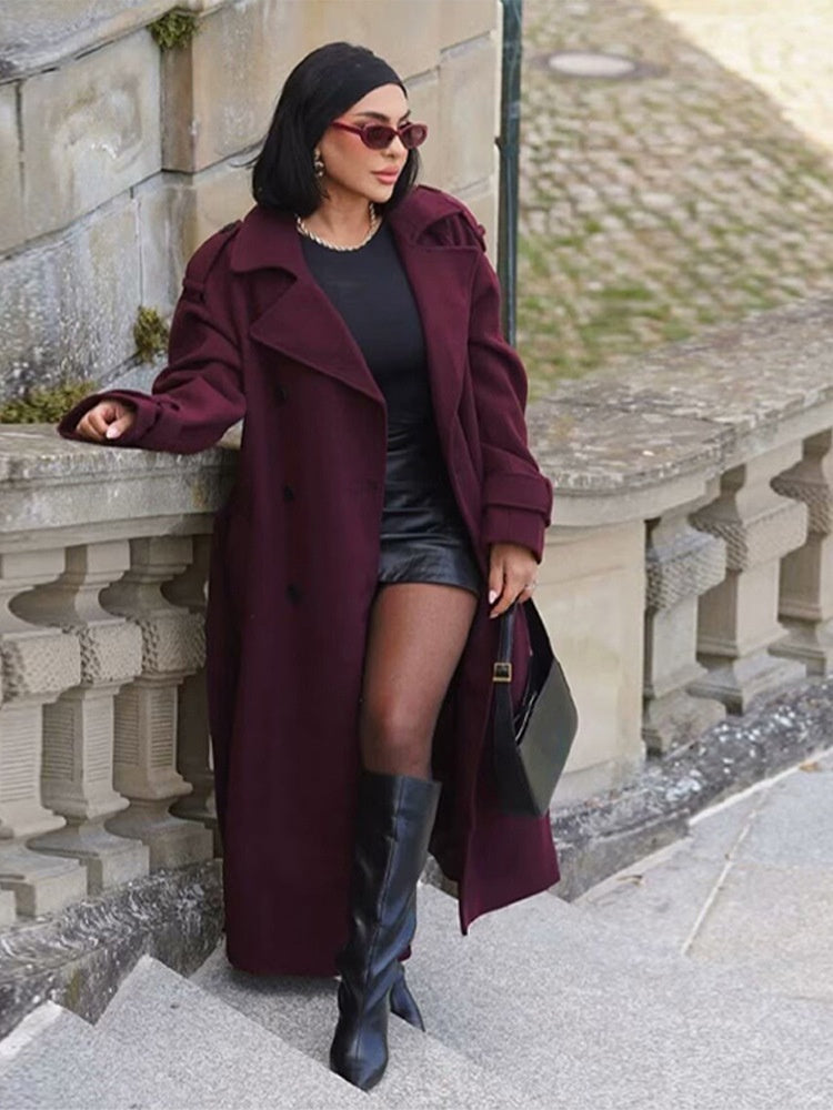 Elegant Knytdetalj Ullig Trenchcoat – Tidlös Stil & Värme!