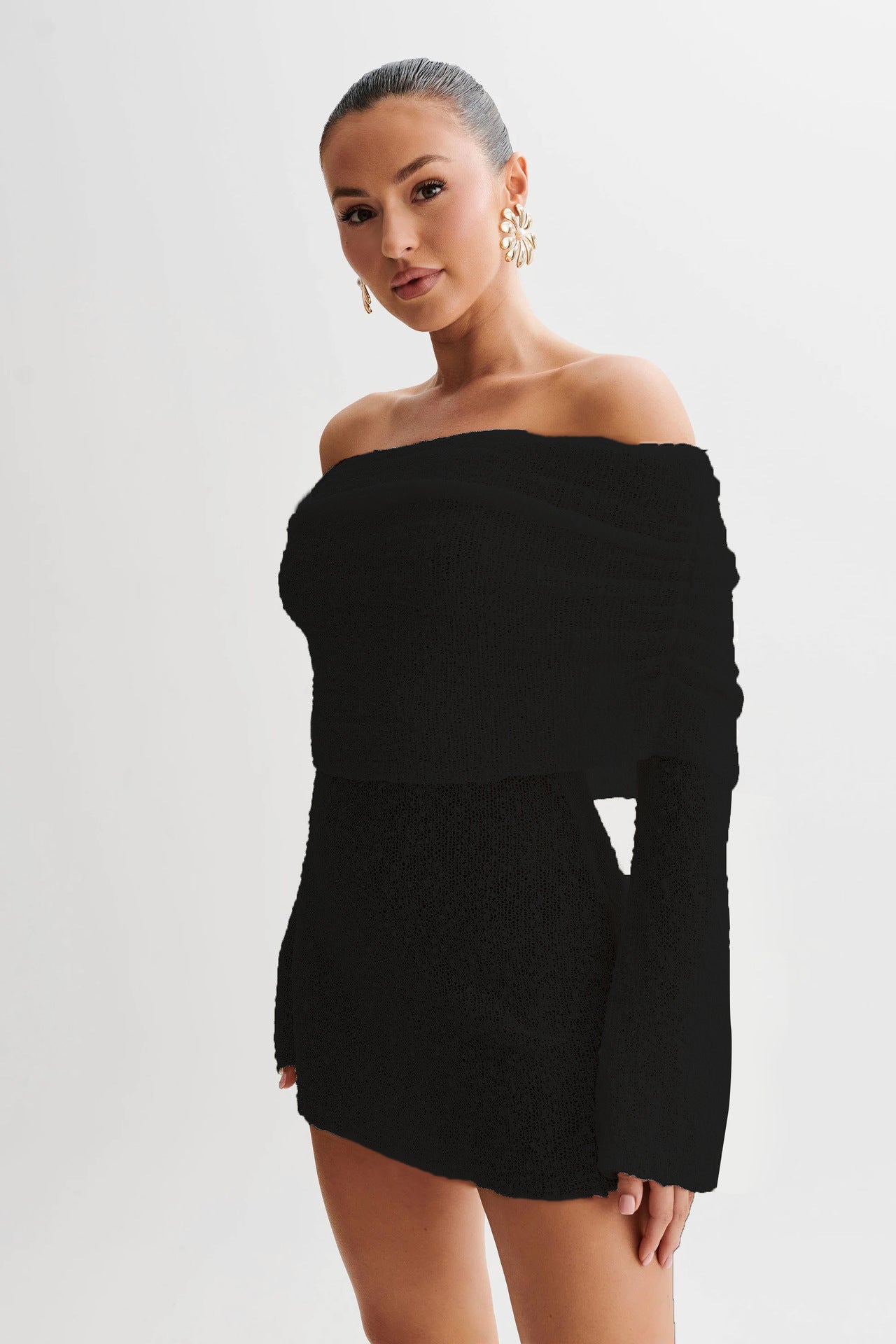 Elegant & Sensuell – Off-Shoulder Stickad Miniklänning