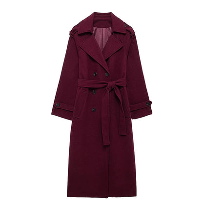 Elegant Knytdetalj Ullig Trenchcoat – Tidlös Stil & Värme!