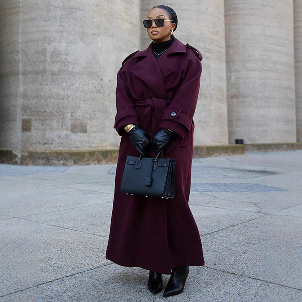 Elegant Knytdetalj Ullig Trenchcoat – Tidlös Stil & Värme!