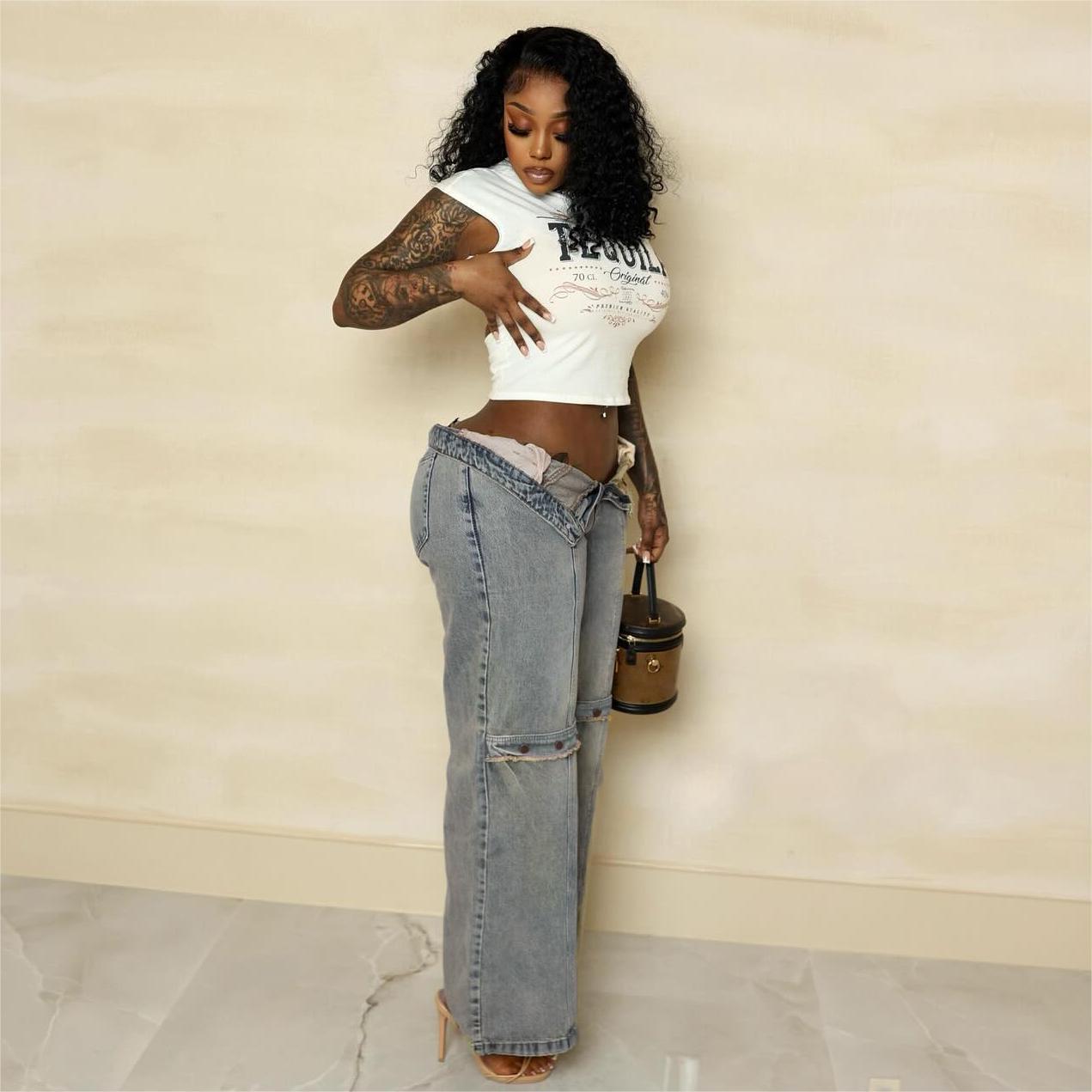 Y2K Baggy Wide Leg Jeans – Vintage Streetwear för en Trendig Look!