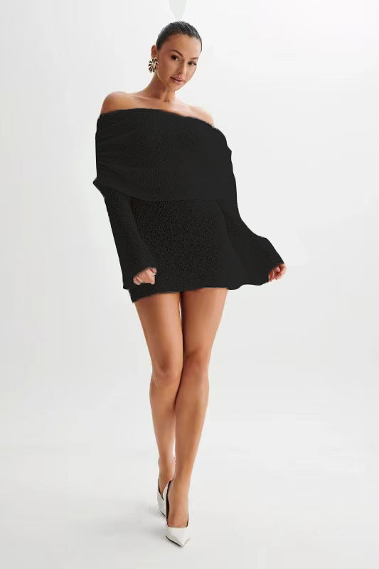 Elegant & Sensuell – Off-Shoulder Stickad Miniklänning